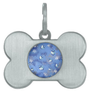 Placa Para Mascotas Feliz Hanukkah cayendo estrellas y sueños