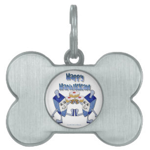Placa Para Mascotas Feliz Hanukkah Dancing Dreidels Jelly Doughnut