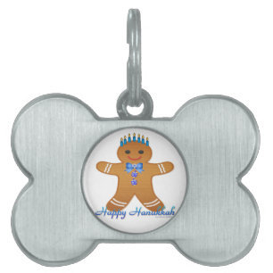 Placa Para Mascotas Feliz Hanukkah Gingerbread Man Menorah