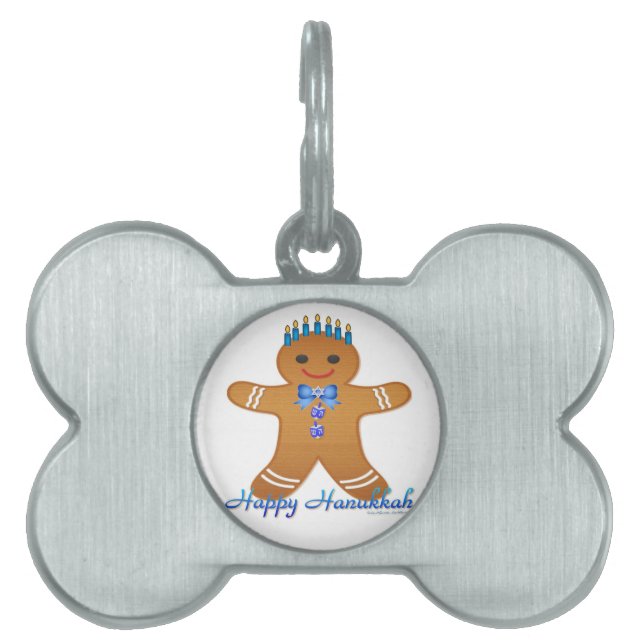 Placa Para Mascotas Feliz Hanukkah Gingerbread Man Menorah (Frente)