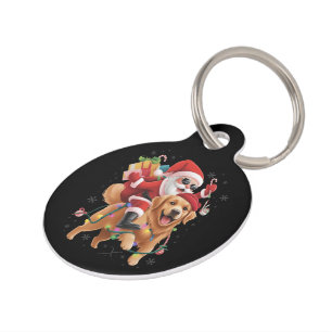 Placa Para Mascotas Feliz Navidad 2025 Santa montando Golden Retriever