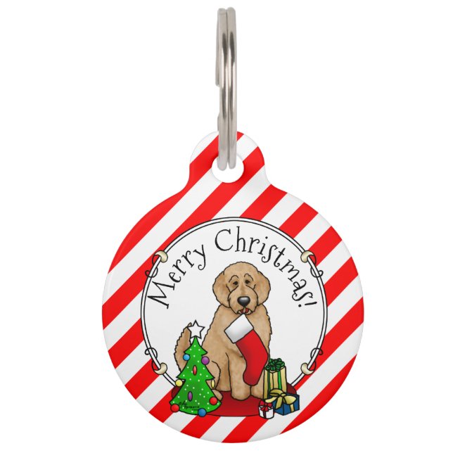 Placa Para Mascotas Feliz Navidad 2 Goldendoodle (rojo dorado) Cute (Anverso)