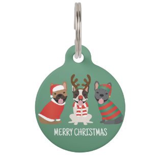 Placa Para Mascotas Feliz Navidad Bulldogs Franceses