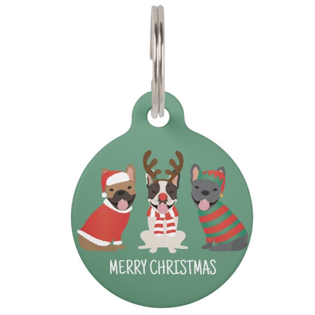 Placa Para Mascotas Feliz Navidad Bulldogs Franceses (Anverso)