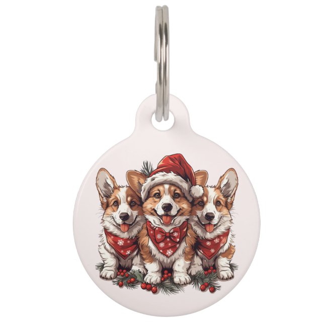 Placa Para Mascotas Feliz Navidad Cachorros Pembroke Welsh Corgi (Anverso)