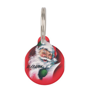 Placa Para Mascotas Feliz Navidad, cosecha, retro, Santa Claus, feliz