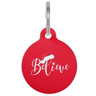 Placa Para Mascotas Feliz Navidad - Créanme en Santa con Gorra Rojo
