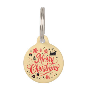 Placa Para Mascotas Feliz Navidad Diseño moderno Blanco y rojo