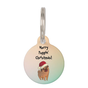 Placa Para Mascotas Feliz Navidad pug vacaciones perro etiqueta mascot