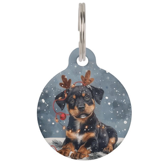 Placa Para Mascotas Feliz Navidad Rottweiler Perro Reno (Anverso)