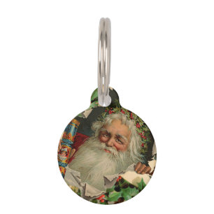 Placa Para Mascotas Feliz Navidad Santa Claus Clásico antiguo
