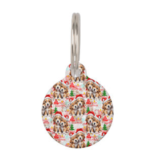 Placa Para Mascotas Feliz Navidad Sombrero de Santa Diseño de Perro Ca