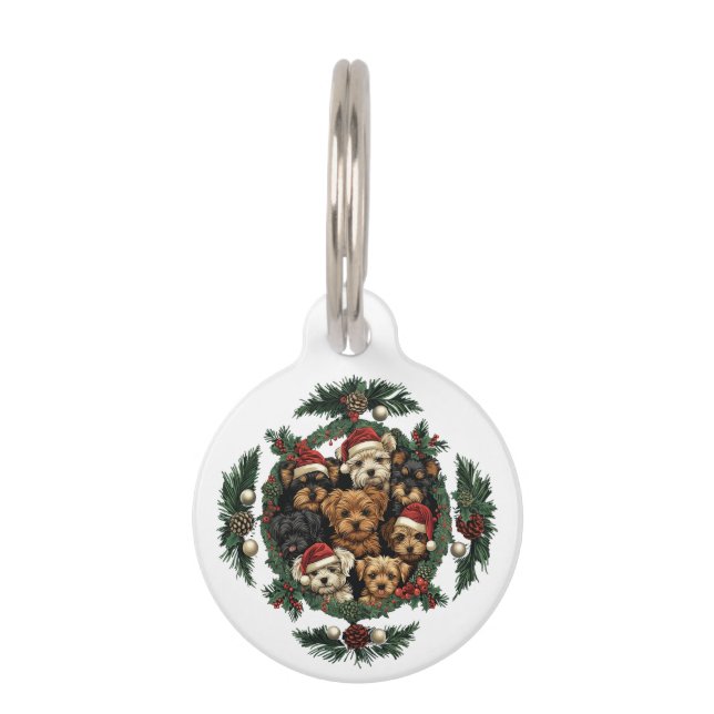 Placa Para Mascotas Feliz Navidad Yorkshire Terrier Dogs (Anverso)