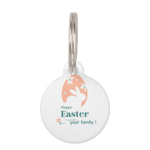 Placa Para Mascotas Feliz Pascua – Diseño floral de conejo y huevo
