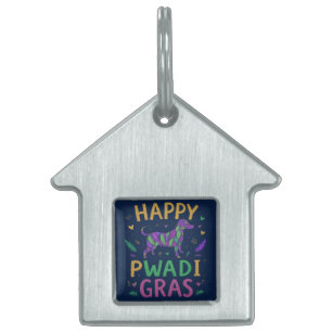 Placa Para Mascotas Feliz pawdi Mardi gras