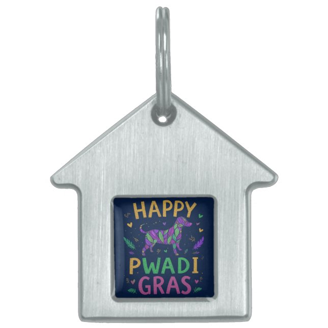 Placa Para Mascotas Feliz pawdi Mardi gras (Frente)