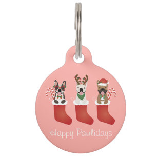 Placa Para Mascotas Feliz Pawlidays Bulldogs Franceses Calcetín de Nav