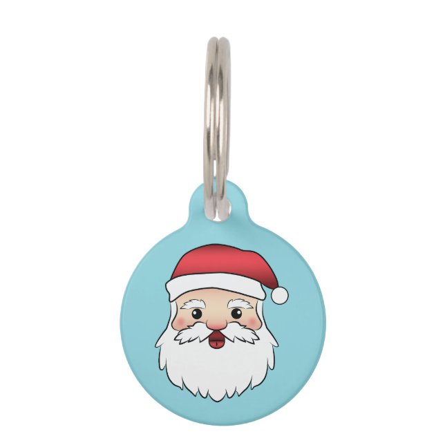 Placa Para Mascotas Feliz Personalizado Santa Claus Head On Blue (Anverso)