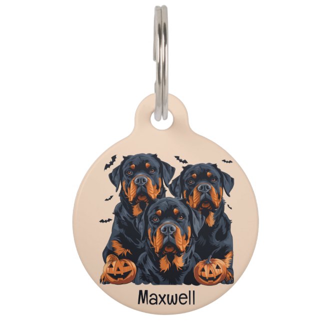 Placa Para Mascotas Feliz Rottweiler de Halloween perros Jack O Lanter (Anverso)