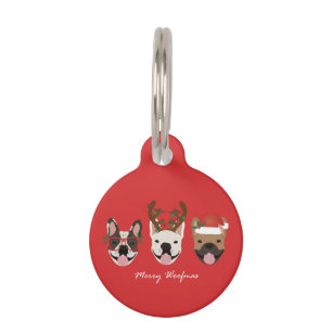 Placa Para Mascotas Feliz Woofmas Bulldogs Franceses Cabezas de Navida