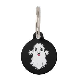 Placa Para Mascotas Feliz Y Agradable Ilustracion Fantasma Personaliza