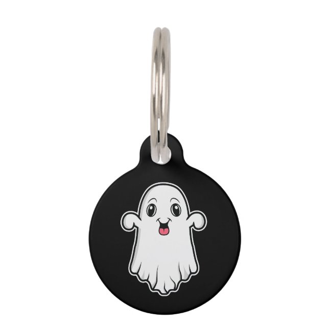 Placa Para Mascotas Feliz Y Agradable Ilustracion Fantasma Personaliza (Anverso)