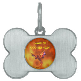Placa Para Mascotas Fénix colorida volando sobre un fondo feroz