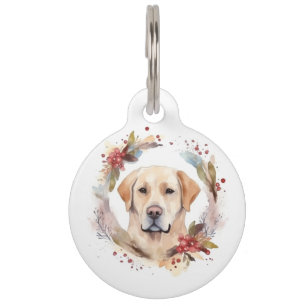 Placa Para Mascotas Fiesta de Corona Navideña de Labrador Cachorro Fes