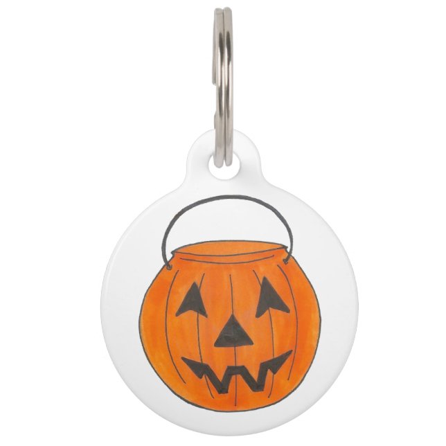 Placa Para Mascotas Fiesta de Halloween de Cubo de Calabaza Trick o Tr (Anverso)