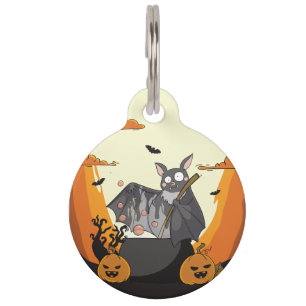 Placa Para Mascotas Fiesta de Murciélago Espeluznante y Adorable de Ha