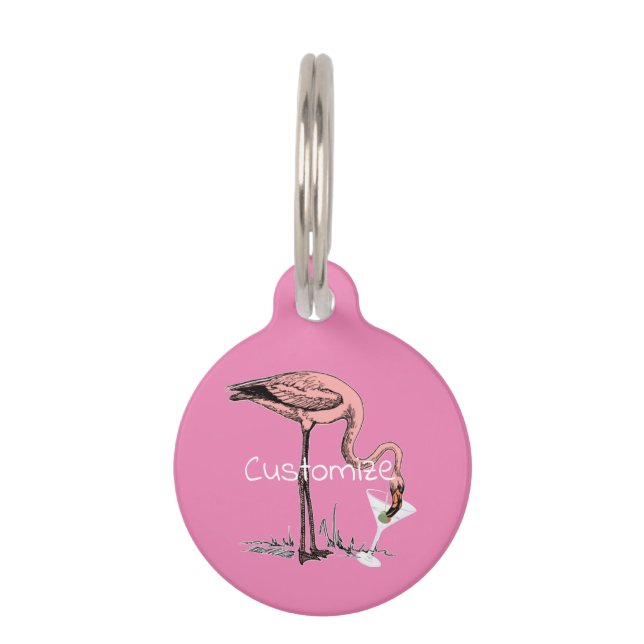 Placa Para Mascotas Flamingo Beber Martini Thunder_Cove (Anverso)