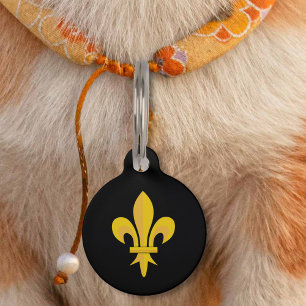 Placa Para Mascotas Fleur de oro de Lis en negro