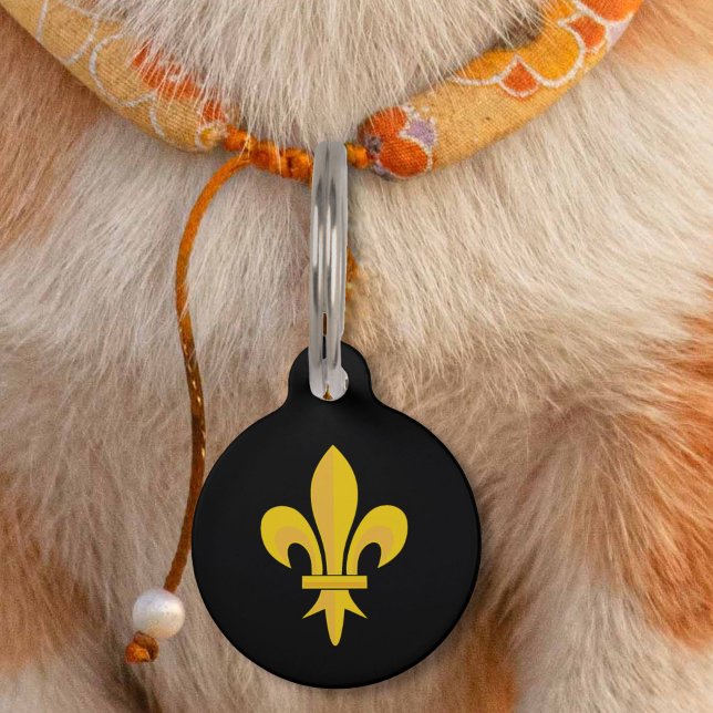 Placa Para Mascotas Fleur de oro de Lis en negro (Gold Fleur de Lis on Black Pet ID Tag)