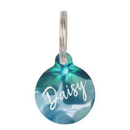 Placa Para Mascotas Flor azul