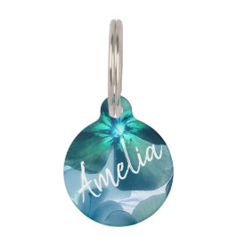 Placa Para Mascotas Flor azul delgada