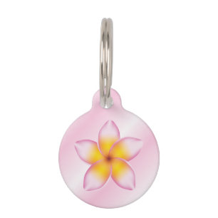 Placa Para Mascotas Flor de Frangipani Rosa y Femenina con Info del Pe