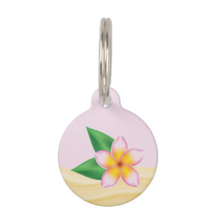 Placa Para Mascotas Flor de frangipani tropical rosa & información per