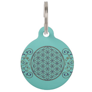 Placa Para Mascotas Flor de la Vida - Adornos Vintage azul dorado
