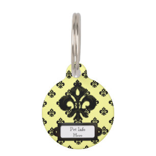 Placa Para Mascotas Flor de lis metálica (negro)