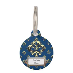 Placa Para Mascotas Flor de lis metálica (oro)