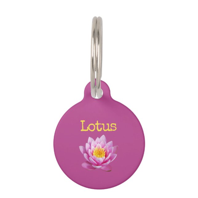 Placa Para Mascotas Flor de Loto Amarillo Rosa (Anverso)