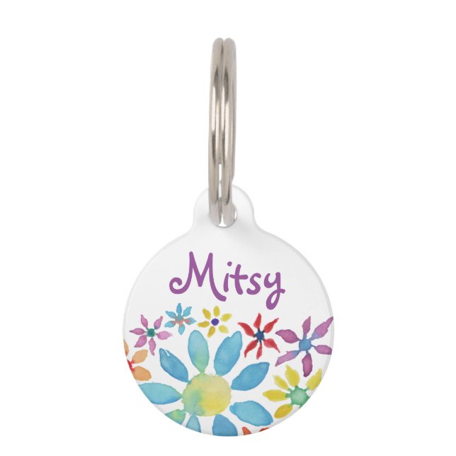 Placa Para Mascotas Flor del color de agua (Anverso)