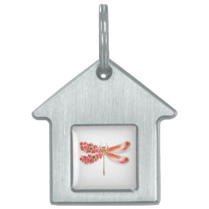 Placa Para Mascotas Flor libélula con sakura de joyas