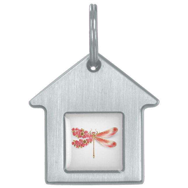 Placa Para Mascotas Flor libélula con sakura de joyas (Frente)