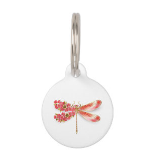 Placa Para Mascotas Flor libélula con sakura de joyas