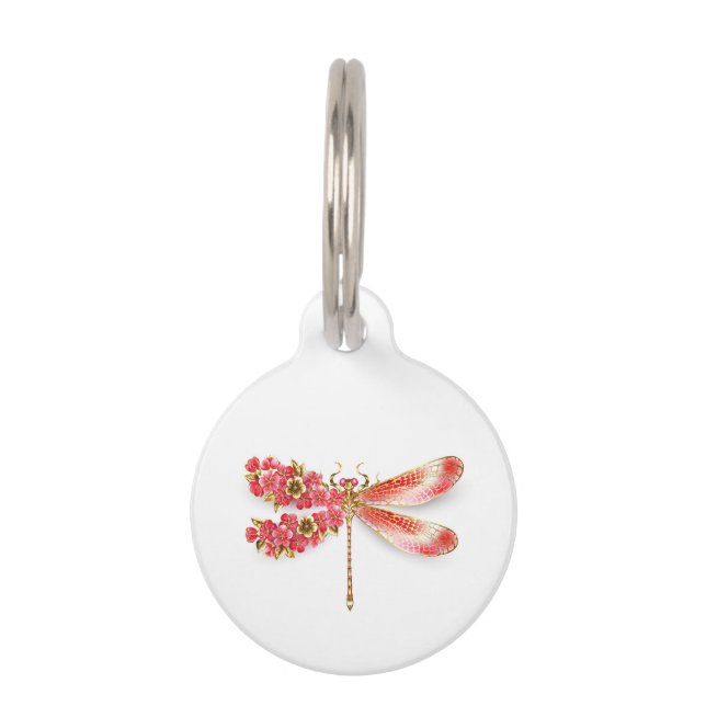 Placa Para Mascotas Flor libélula con sakura de joyas (Anverso)