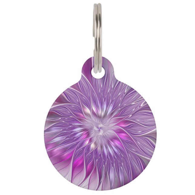 Placa Para Mascotas Flor Púrpura Rosa Pasión Resumen Arte Fractal (Anverso)