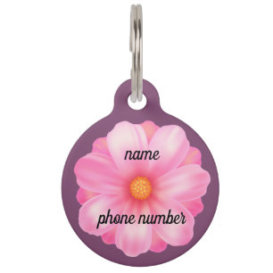 Placa Para Mascotas Flor rosa