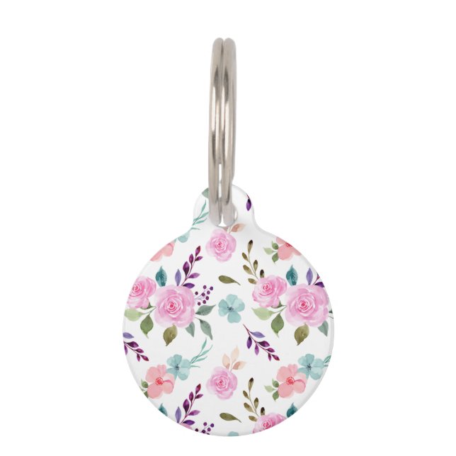 Placa Para Mascotas Flor rosa acuarela sin fisuras (Anverso)
