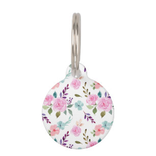 Placa Para Mascotas Flor rosa acuarela transparente
